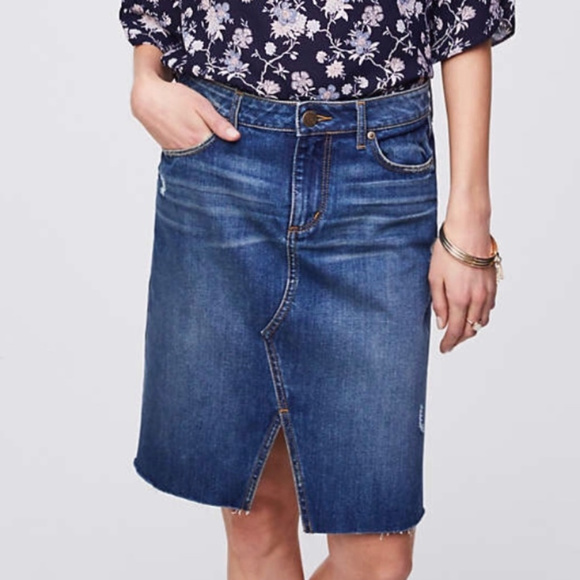 LOFT NWT Slit Hem Distressed Denim Skirt - Picture 1 of 8